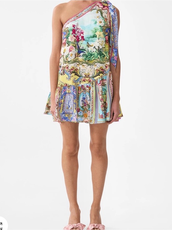 Camilla Dresses & Skirts - Camilla One-Shoulder Floral Scarf-Print Mini Dress in Yellow, Blue, Pink